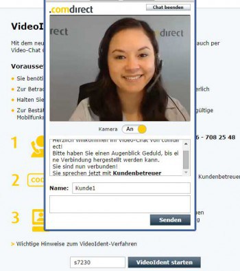 VideoIdent angetestet: Siri Weigel von der comdirekt führt den Kunden durch die Online-Legitimation