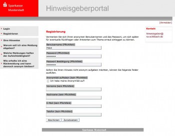 Registrierung eines anonymen Nutzers - es ist auch möglich, die Anonymität aufzuhebendenkende portale