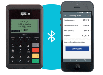 Das Ingenico iCMP ist ein besonders kompaktes mobiles Bezahlterminal mit Bluetooth-Koppelung