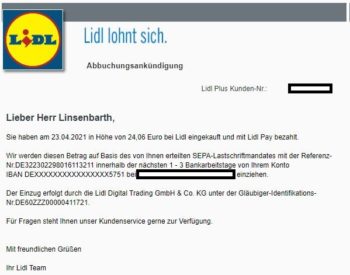 Lidl Pay Abbuchung