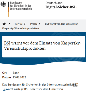 BSI-Warung zu Kaspersky-Produkten