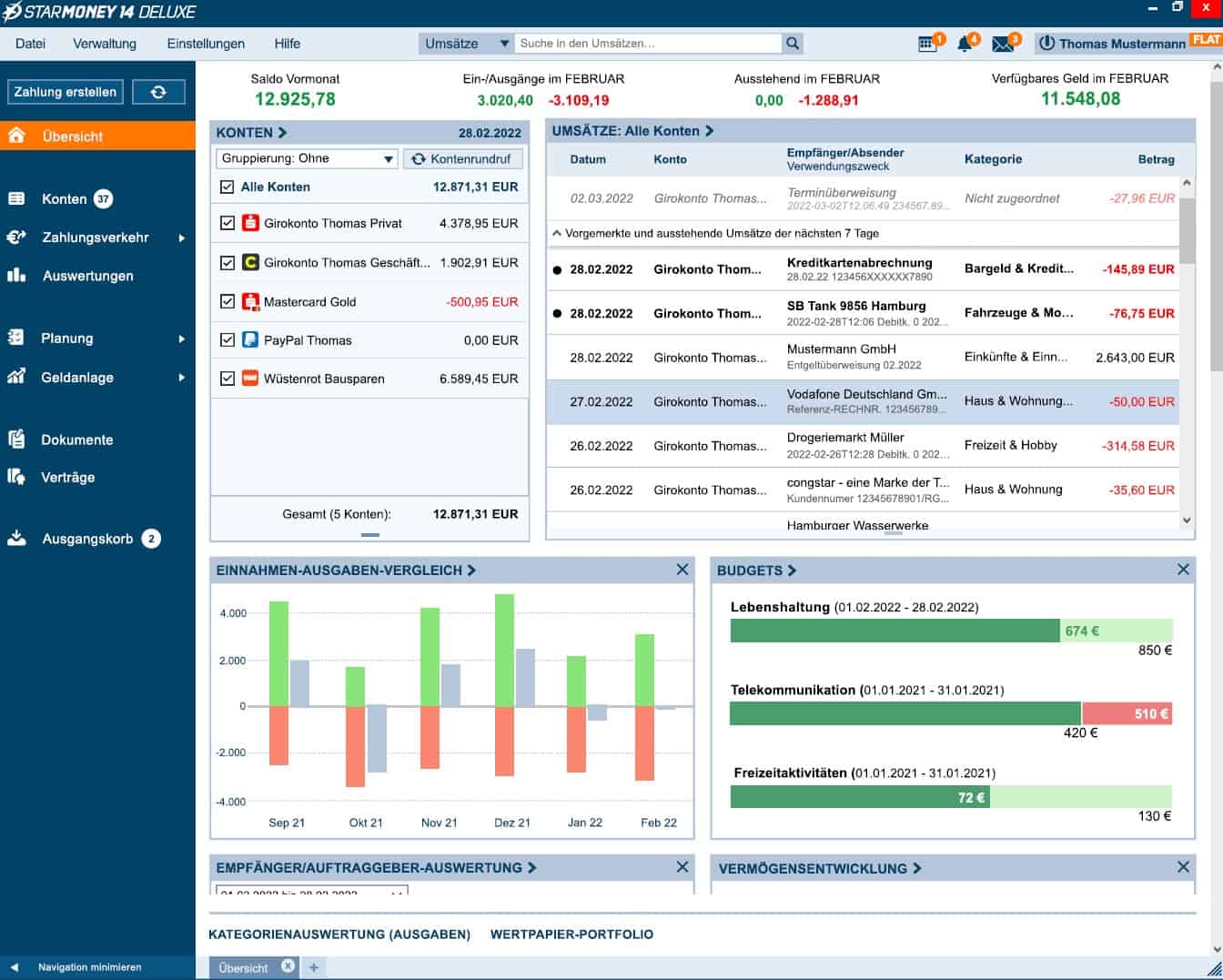 Dashboard von StarMoney 14