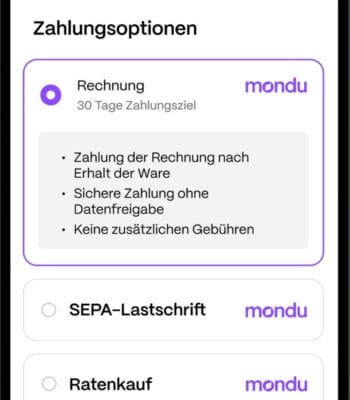 Zahlungsoptionen beim Anbieter Mondu