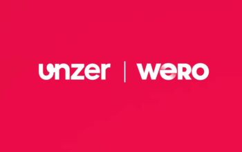 Das Bild präsentiert das Logo von Unzer Wero auf einem pinken Hintergrund. Die Schriftzüge sind modern gestaltet und betonen die Markenidentität. Unzer plant, die Wero-Funktionalitäten ab September 2025 über die Unzer One Plattform anzubieten.
